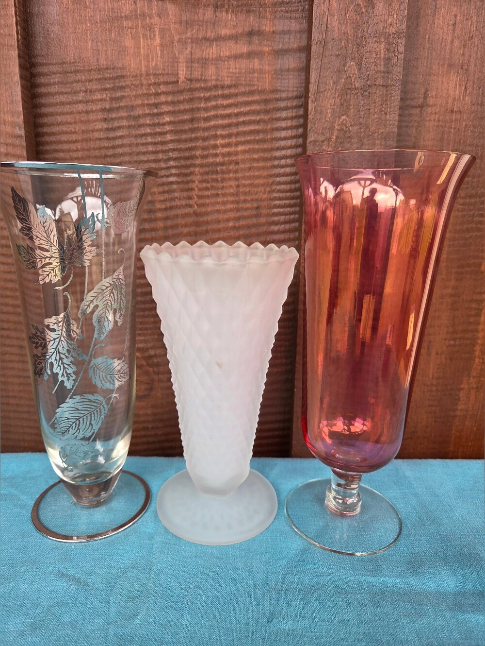 Footed Glass Vase Bundle Vintage